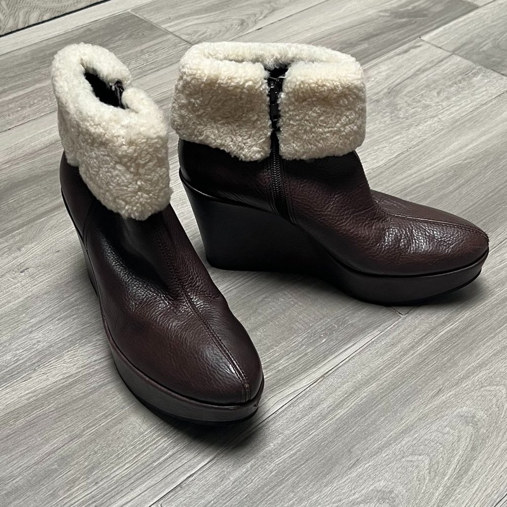 Cordani shearling wedge bootie